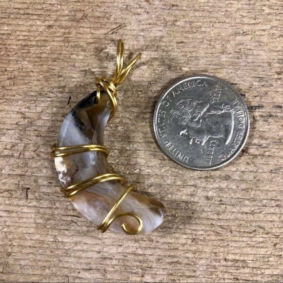 Agate Crescent Wire Wrapped Necklace Pendant - Picture 2 of 5